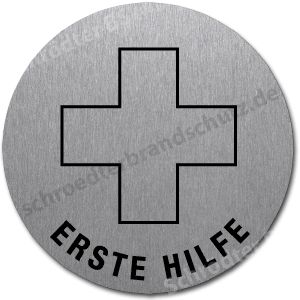 Edelstahlschild mit Symbol Erste-Hilfe-Kreuz