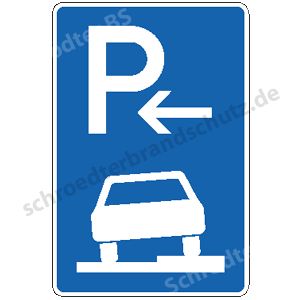 Symbolschild - Parken halb auf Gehwegen (Anfang)