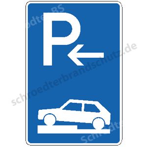 Symbolschild - Parken halb auf Gehwegen (Anfang)